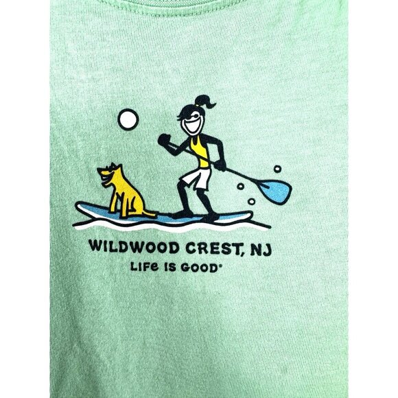 Life Is Good Wildwood Crusher Tee S Green Dog Paddleboard Nature Graphic Shirt - Picture 2 of 11